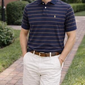 Vintage Polo/Ralph Lauren Men's Blue and Brown Striped Polo